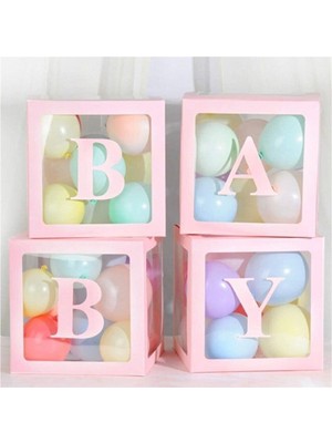 Rönesans Parti Baby Yazılı Pembe Şeffaf Harfli Kutu + 30 Adet Balon