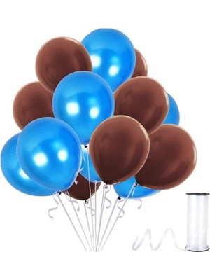 Rönesans Parti Kahverengi - Koyu Mavi Metalik Balon 70 Adet+ 5 mt Balon Zinciri