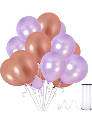 Rönesans Parti Rose Gold Lila Metalik Balon 100 Adet+ 5 mt Balon Zinciri