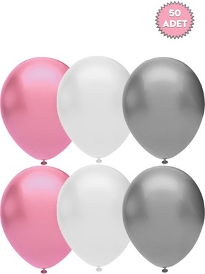 Rönesans Parti 12 Inç 30 Adet Metalik Gümüş-Pembe-Beyaz Balon