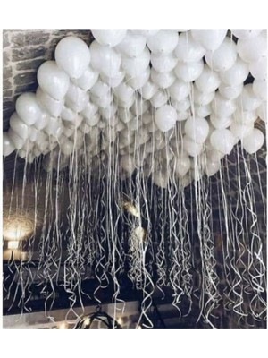 Rönesans Parti Metalik Lateks Balon Helyum Uyumlu 100 Adet Beyaz Renk