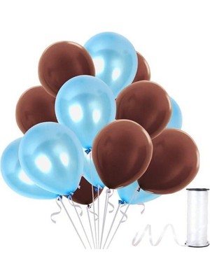 Rönesans Parti Kahverengi - Açık Mavi Metalik Balon 15 Adet