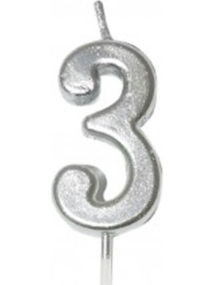 Rönesans Parti 3 Yaş Gümüş Rakam Mum Gümüş Renk Doğum Günü Pasta Mumu 12 cm