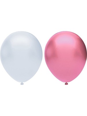 Rönesans Parti Metalik Balon Seti 20 Adet ( Beyaz, Pembe)