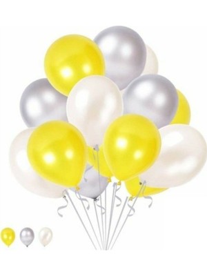 Rönesans Parti 30 Adet Sarı Gümüş Beyaz Balon Konsepti