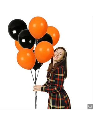 Rönesans Parti Siyah - Turuncu Metalik Balon 25 Adet