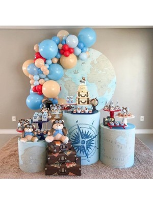 Rönesans Parti Mavi-Ten-Kırmızı Renk Balon Zinciri 70 Adet+5 mt Balon Zinciri