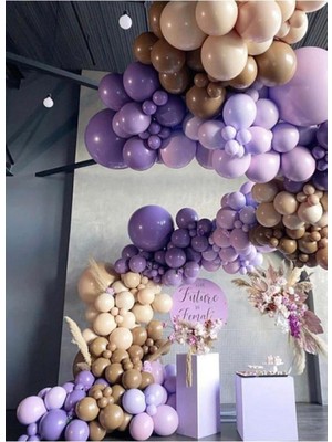 Rönesans Parti Mor-Lila-Karamel-Ten Renk Balon Zinciri 70 Adet+5 mt Balon Zinciri