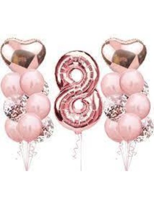 Rönesans Parti 8 Yaş Rose Gold Doğum Günü Balon Seti