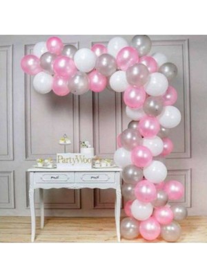 Rönesans Parti 25 Adet 12 Inç Metalik Parti Balonu Metalik Gümüş Pembe Beyaz