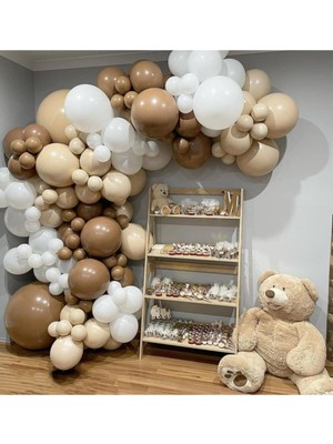 Rönesans Parti Karamel Ten Beyaz Pastel Renk Balon Zinciri 100 Adet+5 mt Balon Zinciri