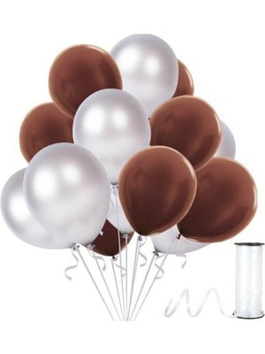 Rönesans Parti Kahverengi Gümüş Metalik Balon 30 Adet
