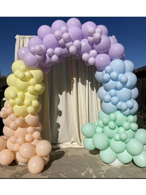 Rönesans Parti Mint Yeşili-Ten-Lila-Sarı ve Mavi Renk Balon Zinciri 50 Adet+5 mt Balon Zinciri