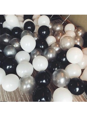 Rönesans Parti 100 Adet Balon (Siyah - Beyaz - Gümüş Gri Karışık)+ 5 mt Balon Zinciri