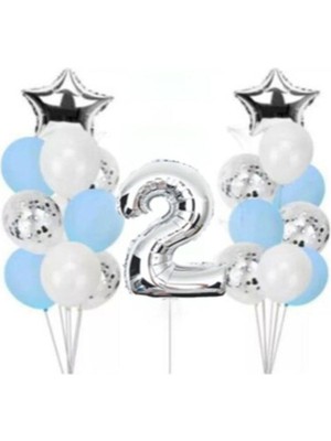 Rönesans Parti 2 Yaş Konfetili Şeffaf Balon Seti Doğum Günü Parti Seti
