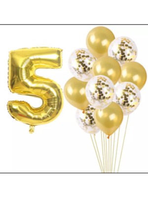 Rönesans Parti 5 Yaş Gold Konfetili Şeffaf Balon Seti