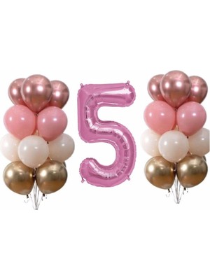 Rönesans Parti Pastel Krom 5 Yaş Pembe Doğum Günü Balon Seti
