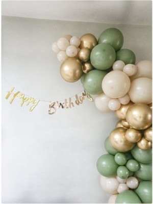 Rönesans Parti Küf Yeşili-Ten-Krom Gold Renk Balon Zinciri 100 Adet+5 mt Balon Zinciri