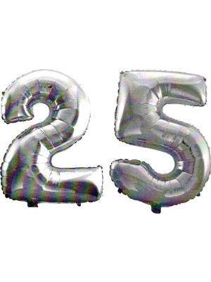 Rönesans Parti 25 Yaş Sayı Folyo Balon Gümüş 40 Inç 100 cm