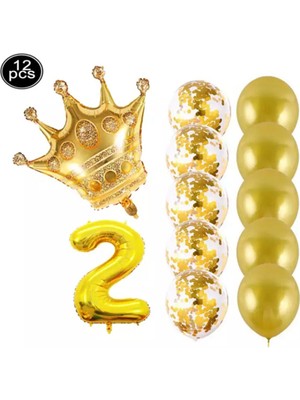 Rönesans Parti Kral Tacı Folyo ve Latex Balon Set Parti Seti 2 Yaş