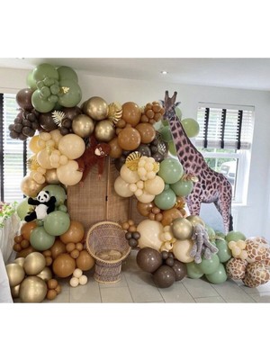 Rönesans Parti Krom Gold Küf Yeşili Karamel Çikolata Kahve ve Ten Rengi Balon Zinciri 100 Adet+5 mt Balon Zinciri