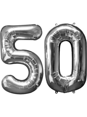 Rönesans Parti 50 Yaş Sayı Folyo Balon Gümüş 40 Inç 100 cm