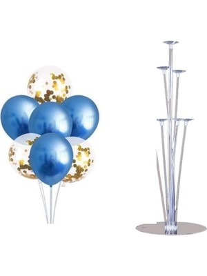 Rönesans Parti Mavi Şeffaf Konfetili Balon Ayaklı Balon Standı
