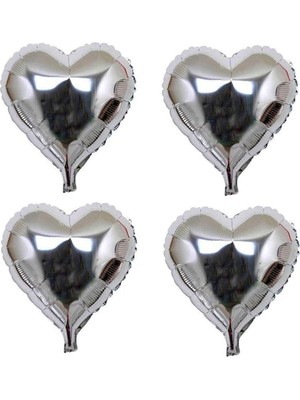 Rönesans Parti Gümüş Kalp Folyo Balon Set 5 Adet 25 cm