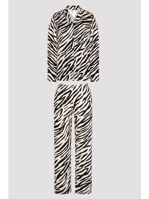 Penti Gri Base Zebra Printed Gömlek Pijama Takımı