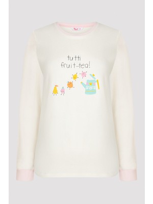 Penti Beyaz Meyve Desenli Termal Tişört Pijama Üstü