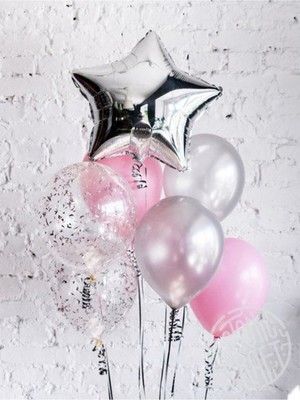 Pembe Gümüş Yıldız Folyo Balon