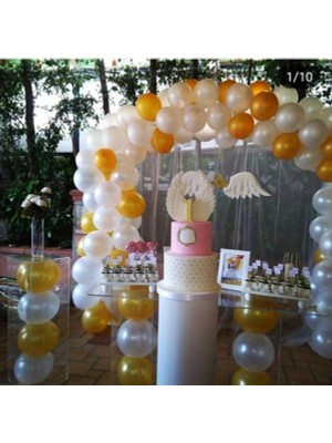 100 Adet 12 Inç Gold Beyaz Metalik Balon + 5 mt Balon Zinciri Doğum Günü