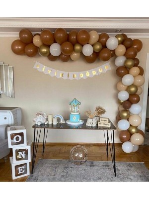Krom Gold Karamel Ten ve Beyaz Balon Seti 100 Adet+5 mt Balon Zinciri
