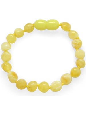 Gümüş Hediye Al Sarı-Beyaz Renk Doğal Damla Kehribar Bebek Bileklik