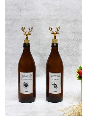 Jenisa Etiketli Altın Geyik Mantar Tıpa Amber Yağ Şişesi 2'li 500 ml