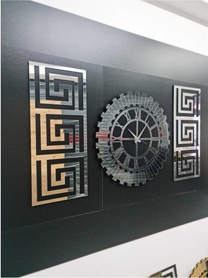 Eyka Store Dekoratif 3'lü Set Pleksi Gümüşlük Aynalı Şık Duvar Saati