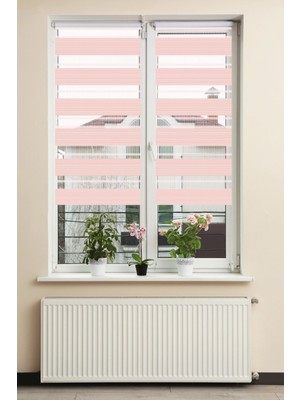 Assoshome Stor Zebra Perde Modern Pembe Geniş Jakar Desenli Piliseli Dekoratif Kornişe Kolay Montaj