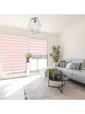 Assoshome Stor Zebra Perde Modern Pembe Geniş Jakar Desenli Piliseli Dekoratif Kornişe Kolay Montaj