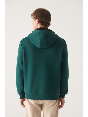 Avva Yeşil Kapüşonlu Yaka İçi Polarlı 3 İplik Pamuklu Standart Fit Normal Kesim Unisex Sweatshirt E001018