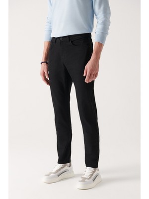 Avva Erkek Siyah Düz Yıkamalı Likralı Slim Fit Jean Pantolon E003561