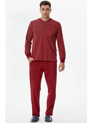 Sementa Örme Detaylı Desenli Pijama Takım - Bordo