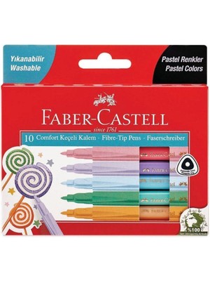 Faber-Castell 10'lu Comfort Keçeli Kalem Renkli Pastel Renkler ile Yıkanabilir Kalem Seti