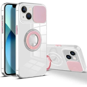iPhone 13 Mini 5.4inç Kılıf Sürgülü Kamera Lens Korumalı Yüzük Standlı Silikon Kılıf ALL-35493