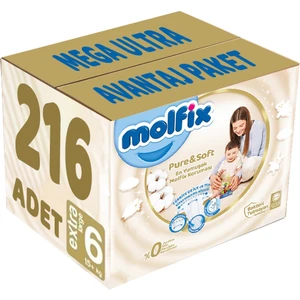 Pure&soft Bebek Bezi Beden:6 (15+ Kg) Extra Large 216 Adet Mega Ultra Avantaj Paket