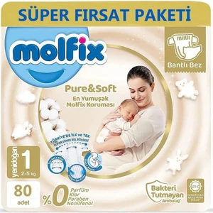 Pure&soft Bebek Bezi Beden:1 (2-5 Kg) Yeni Doğan 80 Adet Süper Fırsat Paket