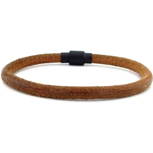 Taba Kahve Eskitme Doğal Deri Siyah Klips Erkek Bileklik M024B