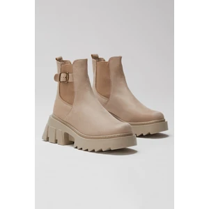 Tonny Black Kadın Krem Süet Lastikli Tokalı Rahat Kalıp Bot