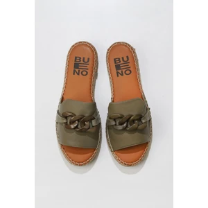 Bueno Shoes Yeşil Deri Kadın Düz Terlik