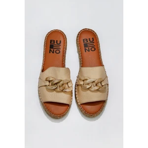 Bueno Shoes Bej Deri Kadın Düz Terlik