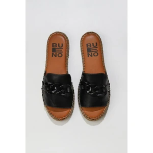 Bueno Shoes Siyah Deri Kadın Düz Terlik